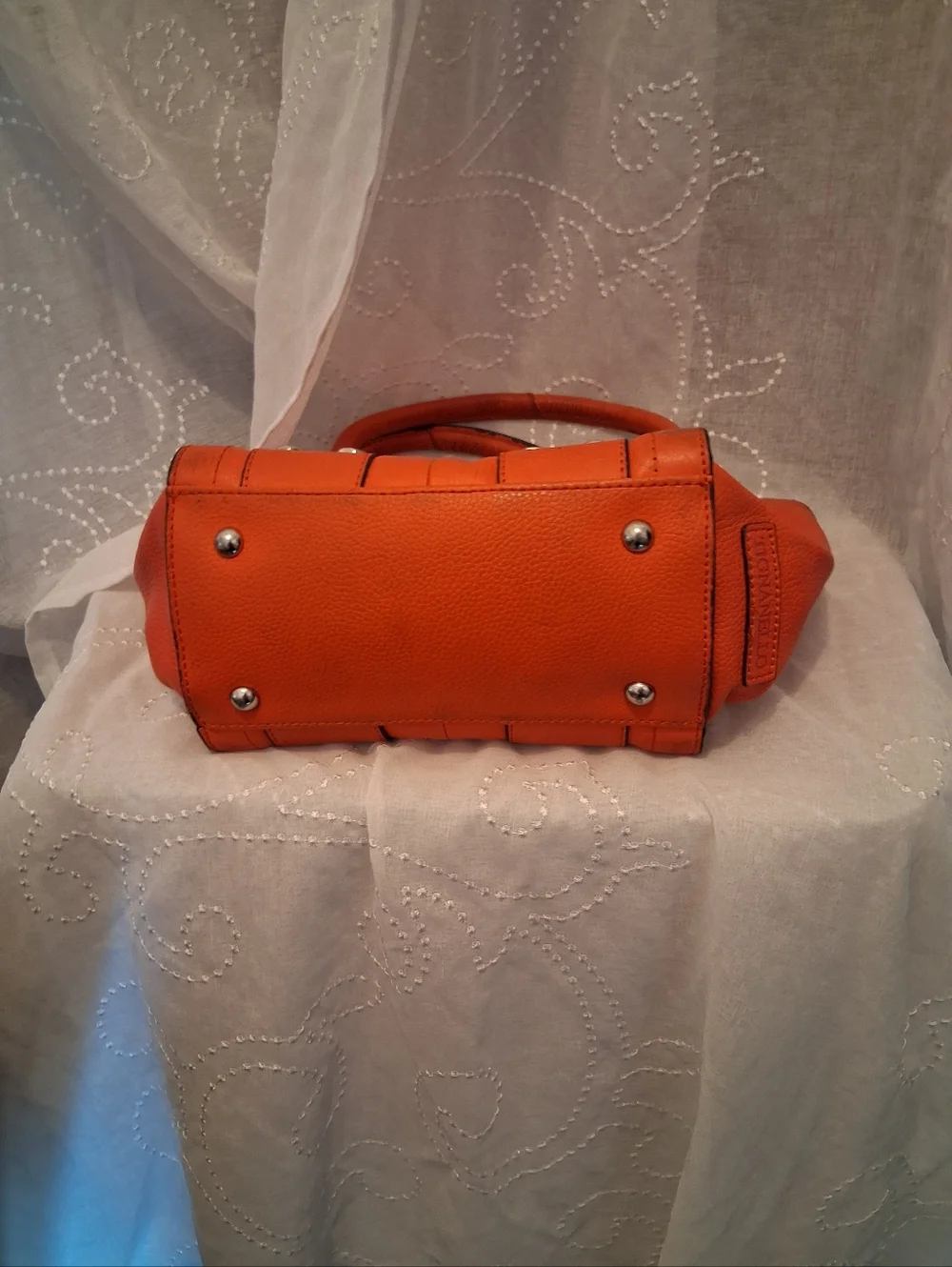 Women's Structured Orange Leather Tote Bag - Picture 4 of 5